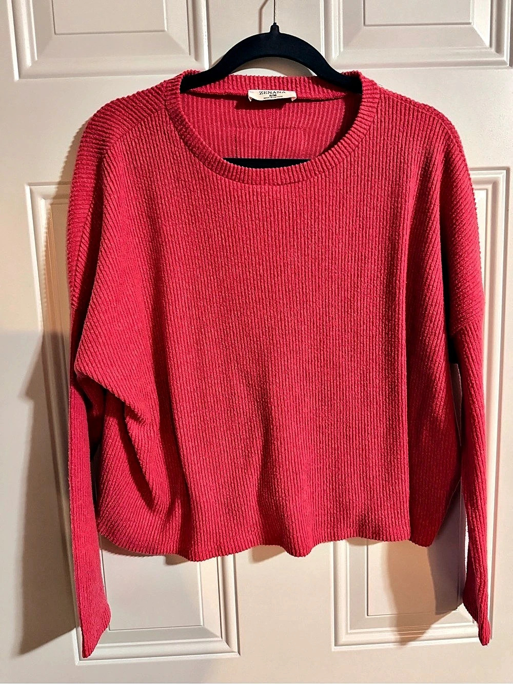 ZENANA Ribbed Crewneck Sweater in Pink Size Small Like New